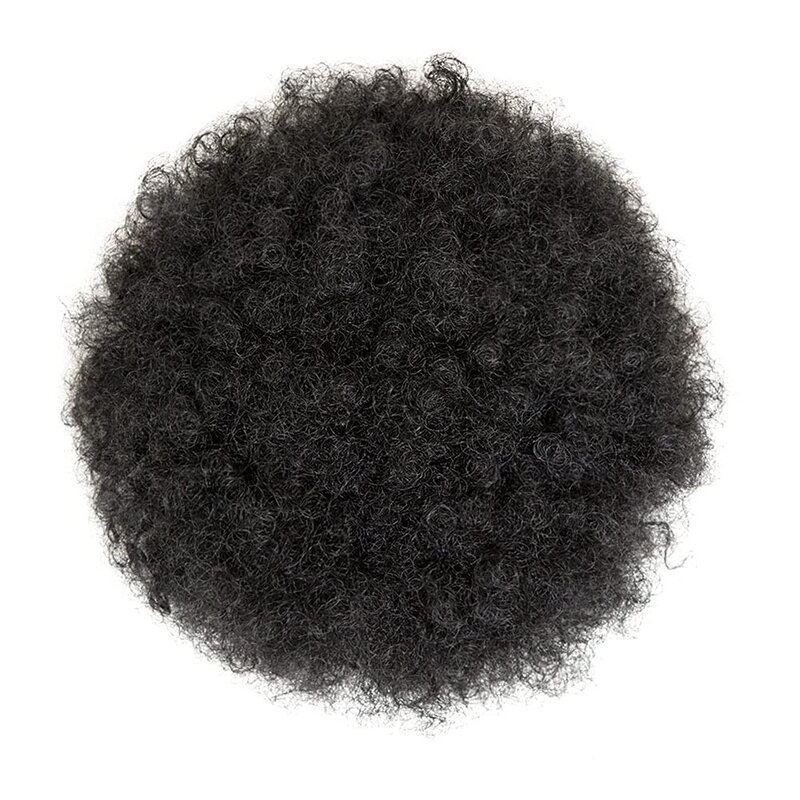 Afro Puff Drawstring Ponytail Kinky Curly Bun Hair 6 Inches Synthetic Short Extensions Clip On Bun Wig For Women Natural Black