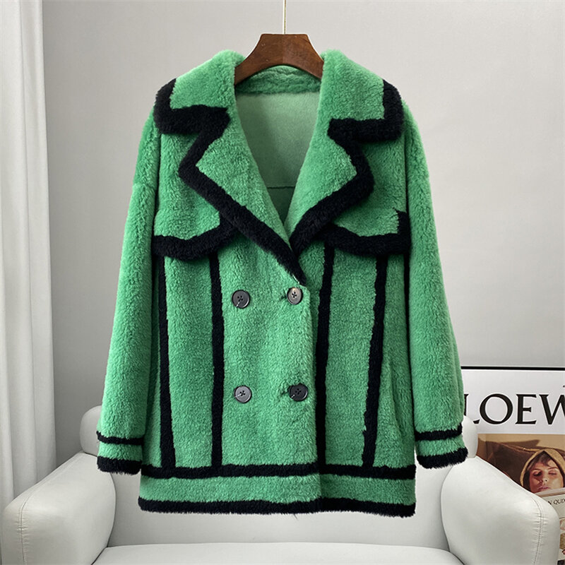 Aaice-女性用の天然ウールの毛皮のコート,新しい冬の暖かい毛刈り機,大型,ct235