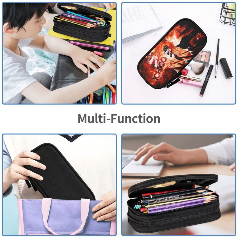 Anime BLEACH Kurosaki Ichigo Big Capacity Pencil Pen Case Office College School Large Storage Bag Pouch Holder Box Organizer
