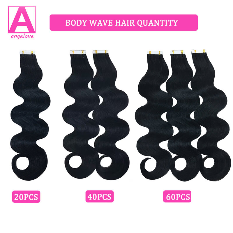 Body Wave Tape in Hair Extensions Natural Black Hair Extensions 50 Gram Body Wave  20 Pieces Real Human Hair for  for Woman
