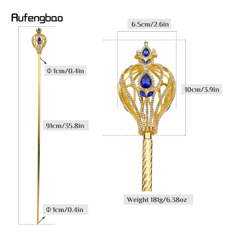Golden Blue Alloy Fairy Wands for Girls Princess Wands for Kids Angel Wand for Party Cosplay Costume Wedding Birthday Party 91cm