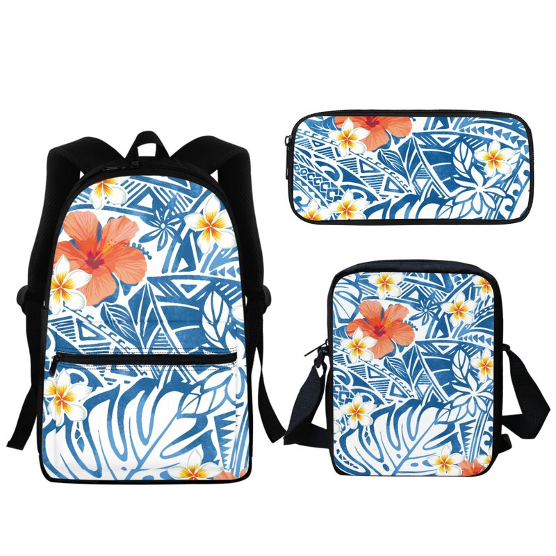 Nieuwe Hibiscus Polynesische Design Student Schooltas Kinderen Jongens Schooltas Set Retro Rits Bedrukte Boekentas Kleine Messenger Bag
