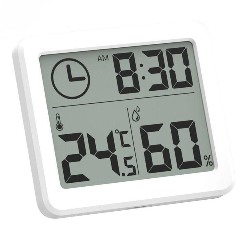 Relógio de parede digital com display LCD, tempo e umidade medidor, quarto interior, quarto do bebê, display LCD, 3,2"