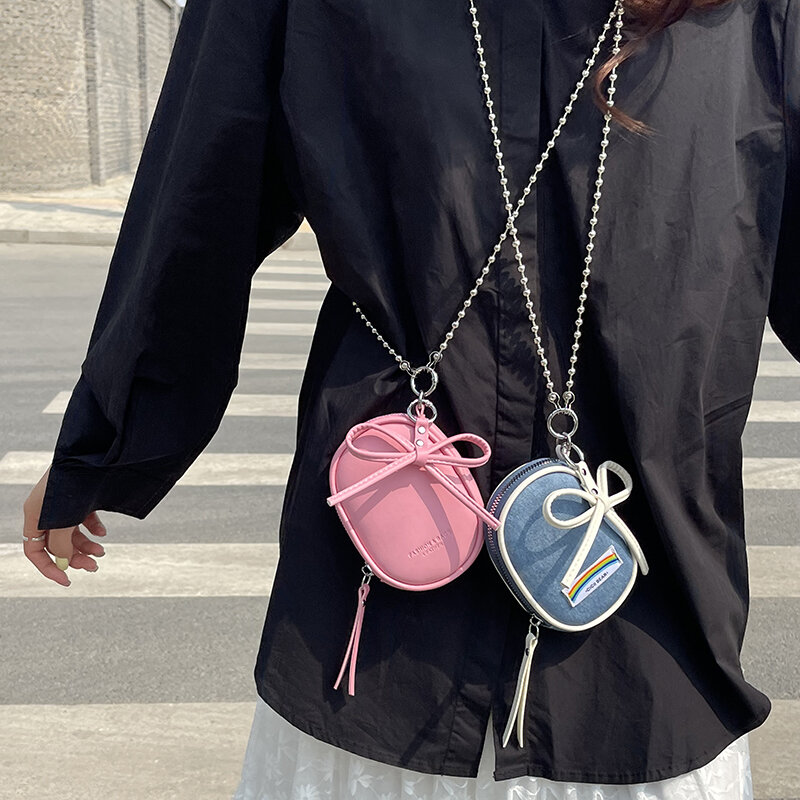 Повседневная универсальная сумка через плечо для женщин, лето 2024, простой кошелек для мелочи, мини-сумка для телефона с ушками, модная Серебристая Сумка-слинг с цепочкой