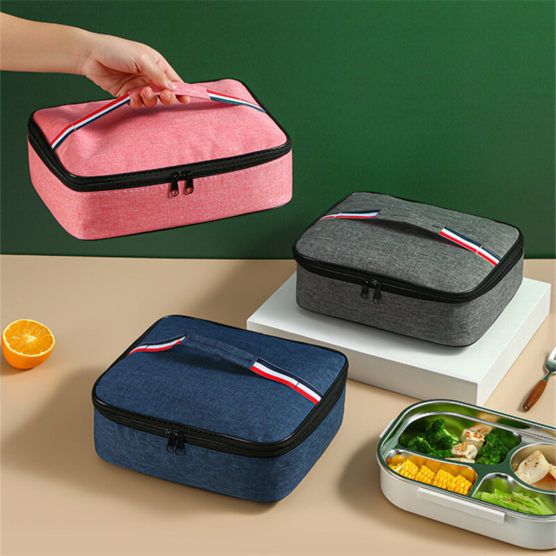 Bolsa de almuerzo térmica gruesa cuadrada para mujer, Bento Box, porta alimentos, bolsas de almacenamiento refrigeradoras, bolsa grande de hielo, bolsa de Picnic