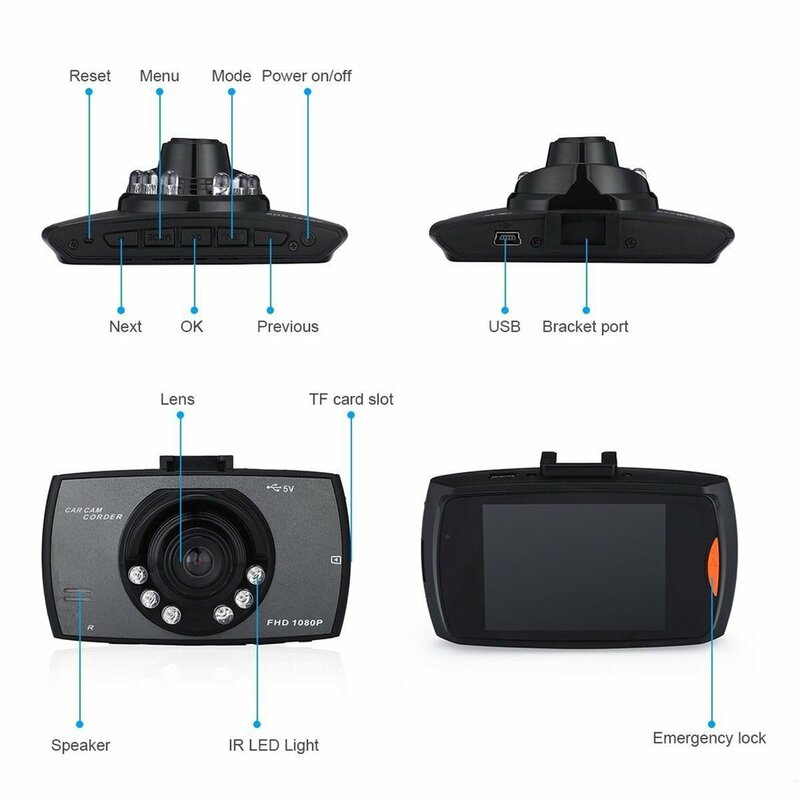 Rejestrator CATUO kamera samochodowa G30 2.4 "pełny kamera na deskę rozdzielczą 120 stopni szerokokątny czujnik ruchu nocny G-Sensor
