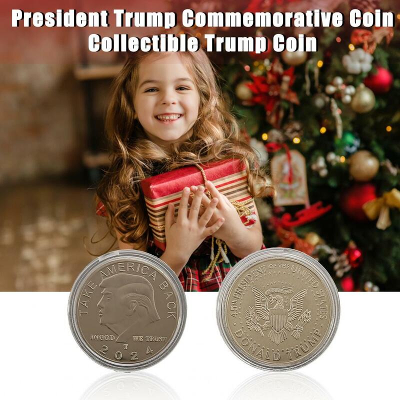 Retrato de cabeza de presidente de moneda conmemorativa, colección de pulido inoxidable 2024, regalo de vacaciones, moneda de Trump, moneda de recuerdo presidencial