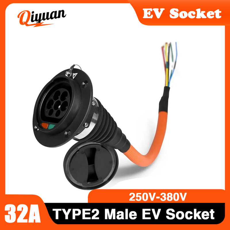 Presa maschio 32A Type2 con cavo per caricatore laterale per auto per veicoli elettrici presa IEC 62196 tipo 2 presa per caricabatterie EV 0.5M EVSE