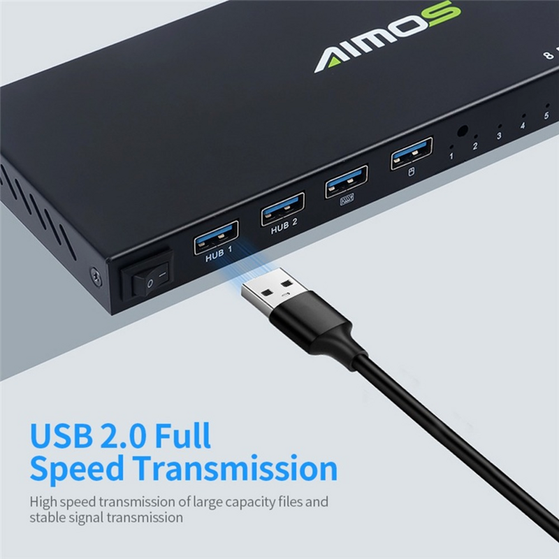 AIMOS-Caixa de Switcher Compartilhada, 4 Dispositivos USB, 8 Computadores, USB 2.0, 8 em 4 de saída, Teclado, Mouse, Impressora, Disco U