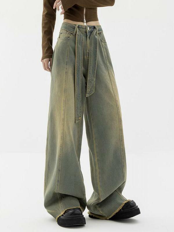 Jeans Baggy coreano para mulheres, calças retrô de paraquedas retas, calças jeans, roupas de fada grunge, streetwear vintage, Y2K