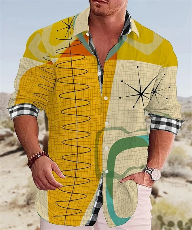 Camisa retrô de lapela confortável masculina, camisa solta casual, rua macia, listagem do novo, 2023