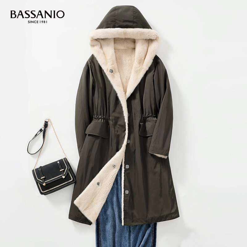 女性用の新しいロングコート,暖かい冬の毛皮のコート,リバーシブルフード付きアウター