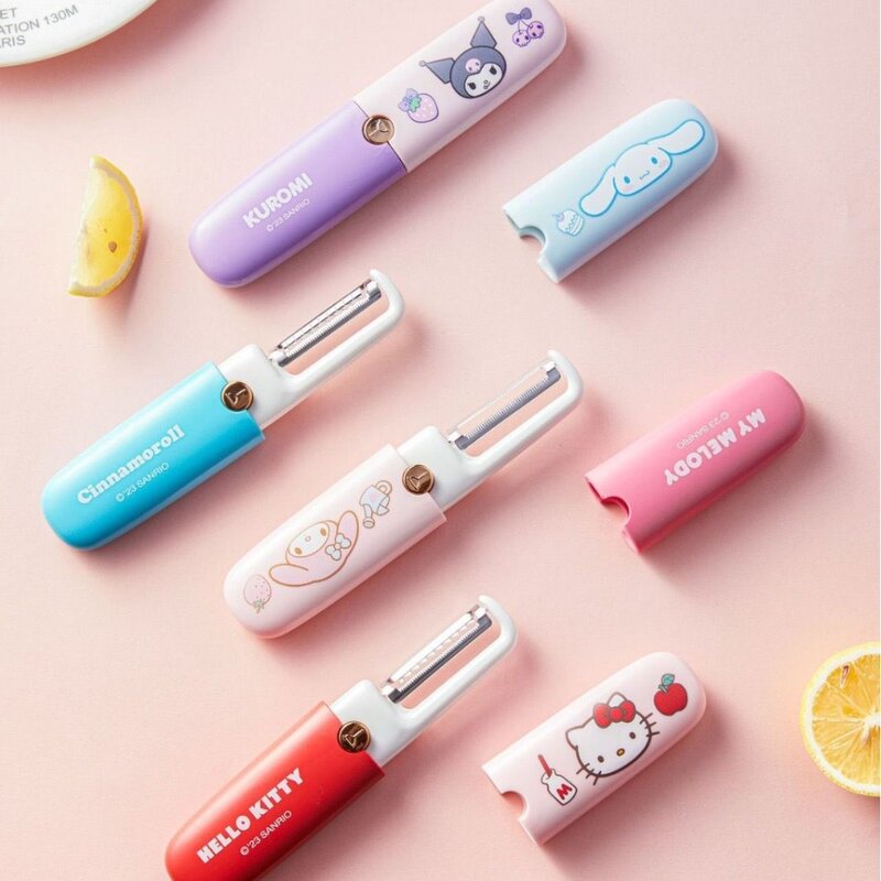 New Kawaii Sanrio Hello Kitty Kuromi Cartoon Print Home Kitchen Peeling Knife Multifunctional Two-in-One Portable Fruit Knife