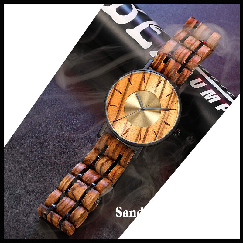 Jam tangan pria kayu buatan tangan Analog jam tangan kuarsa jam tangan alami ringan jam tangan kayu untuk pria, Gelang
