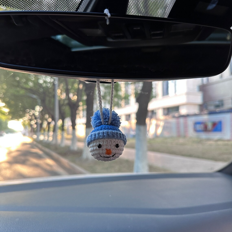 크리스마스 자동차 행잉 블루 모자 눈사람, 새해 백미러 펜던트 장식, 자동차 장식 액세서리