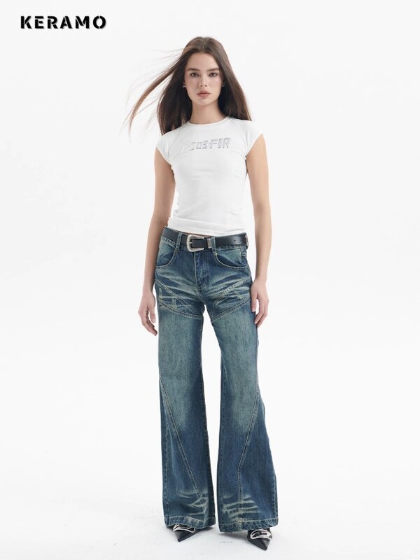 Pantaloni da donna Y2K a gamba larga larghi 2000s Denim pantaloni Casual Vintage moda donna High Street a vita alta retrò Jeans dritti