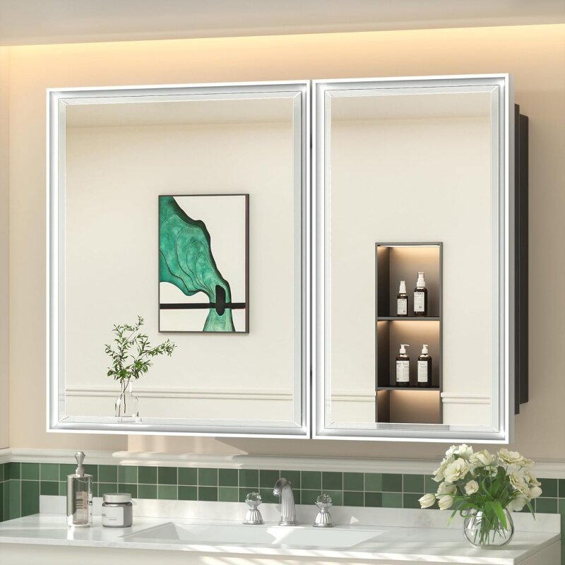 TokeShimi szafka na leki 40x30 w szafka łazienkowa z lustrem srebrnej metalowej oprawionej wpuszczonej powierzchni ściany ze stopu aluminium