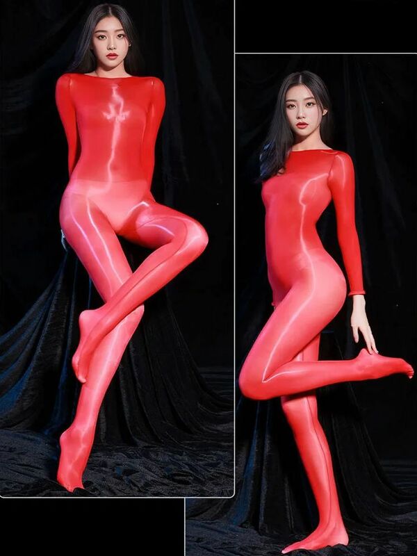 Unisex Shiny Nylon Bodystocking Front Seamless Leotard Conjoined Penis Sheath Close Open Crotch Bodysuit Tight Hot Sexy Lingerie