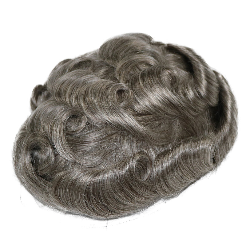 Męska peruka V zapętlona Natrual Hairline Ash Grey trwała peruka damska z cienką skórą peruka dla człowieka przezroczyste PU męskie peruki System wymiany 6 "włosy