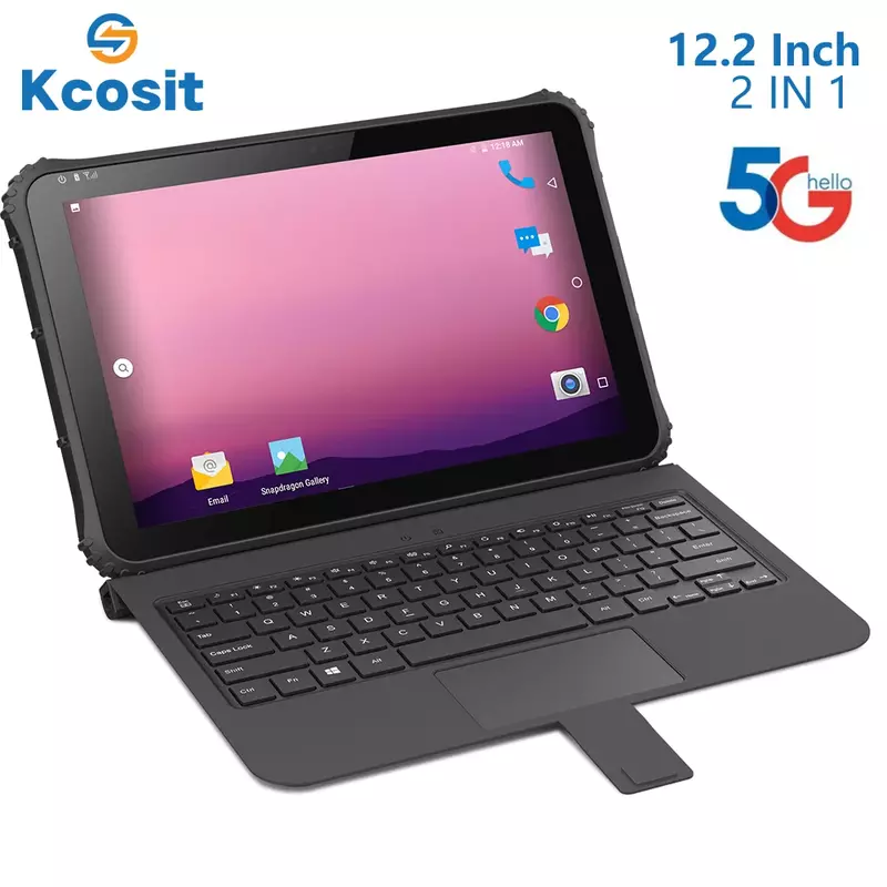 Kcosit G22M Ruggedized Android 11.0 Tablets com Teclado 2 em 1 Militar 12.2 Polegada Qualcomm SM6350 8GB RAM 128GB 5G RS232 RJ45