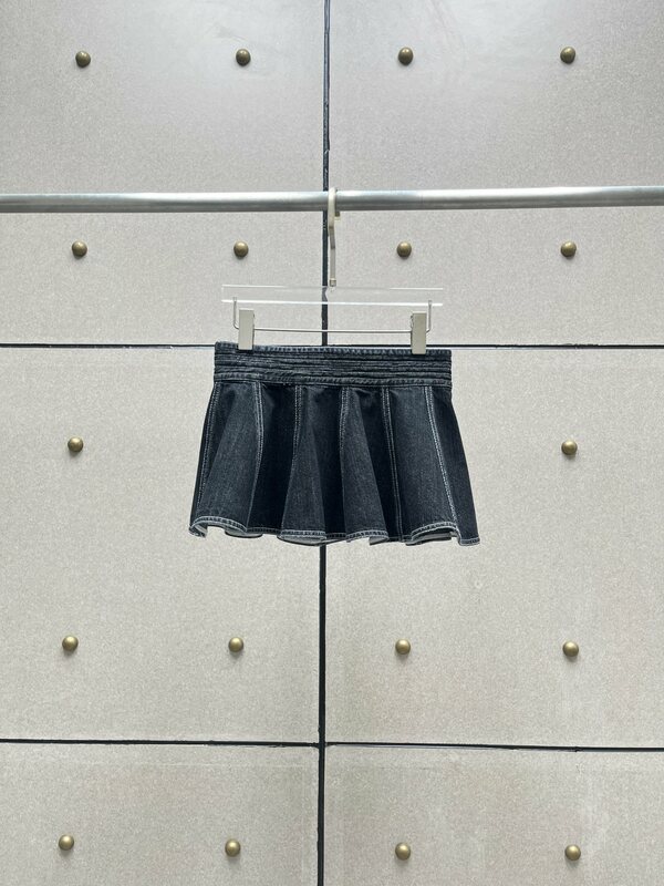 Ruffled A-line mini bustier y2k sexy versatile denim half-body skirt female 2024 summer new