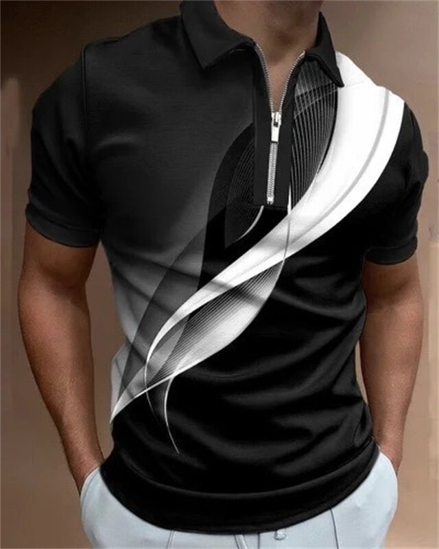 Рубашка-поло мужская однотонная, короткий рукав, отложной воротник, на молнии, Повседневная Уличная одежда, лето 2022