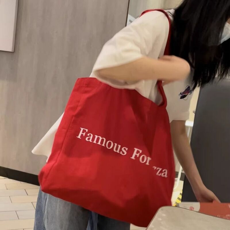 Canvas Summer Shopping Bags Fashion Letter Print Solid Color Travel Shoulder Bags Reusable Large Capacity Beach Tote Bag