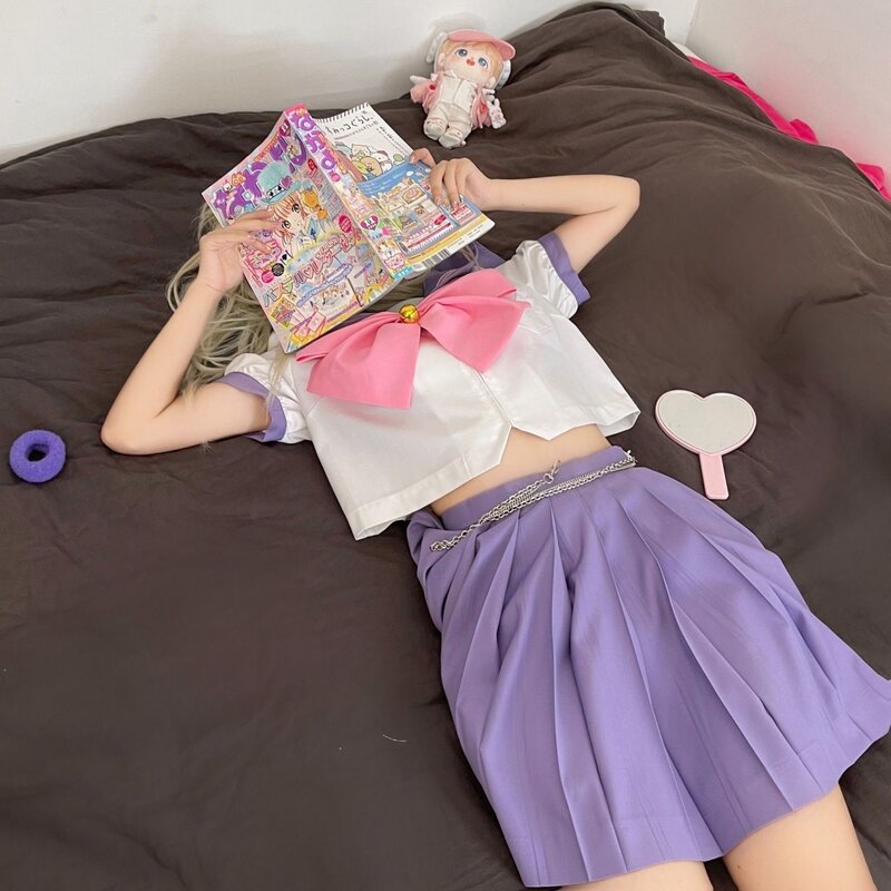 Japanse Stijl Pak Originele Jk L Matroos Uniform Meisje Geplooide Rok Pak Roze Strik Matroos Pak Plus Size
