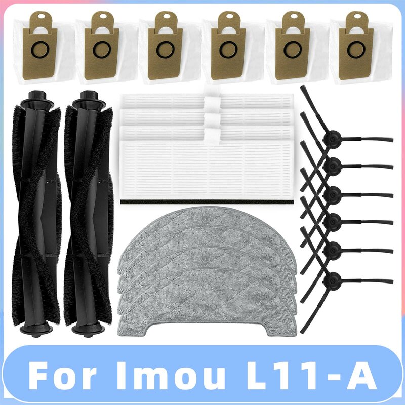 Kit d'accessoires pour aspirateur robot Imou L11, brosse principale, bord rotatif, brosse latérale, filtre Hepa, vadrouille, chiffon, sac à poussière, pièce de rechange