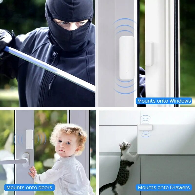 Tuya-Sensor de puerta y ventana con WiFi, Detector magnético abierto y cerrado, protección de seguridad para el hogar, aplicación Smart Life, Alexa, TY005