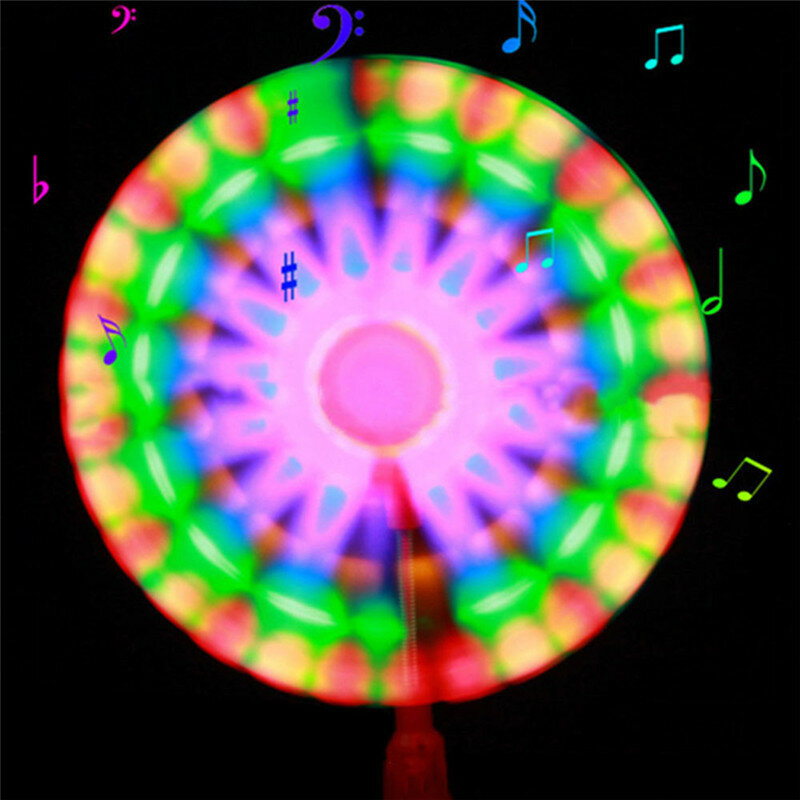 100 pçs led brilhante moinho de vento girando arco-íris brilha luz acima da música moinho de vento brinquedo da criança presente cor aleatória