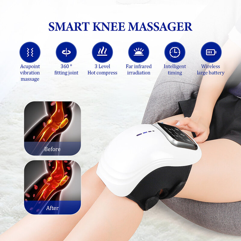 Masajeador relajante de rodilla con compresión caliente inteligente, tapón de rodilla, láser infrarrojo, codo, hombro, presión de aire, vibración