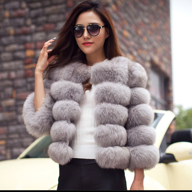NONE 2023 Winter New Fashion Women Faux Fur Coat Female Black Elegant Fluffy Thick Warm Artificial Fox Fur Jacks Outerwear