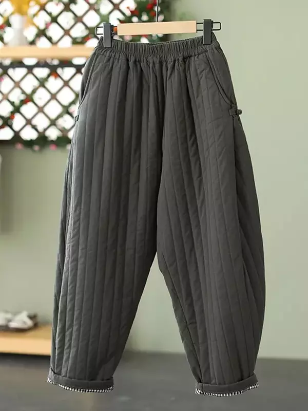 Korean Fashion Loose High Waist Pant Women Winter Warm Ankle-length Baggy Pantalone Vintage Oversize 4xl Cotton Trouser 2024 New