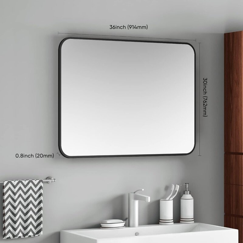 Black Metal Framed Mirror Rectangle Wall Mount Bathroom Vanity Mirror 30” X 36” Freight Free Mirrors for Full Body Room Bedroom
