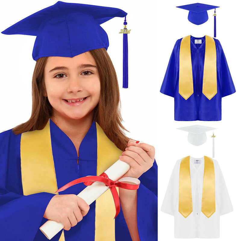 Dziecięcy strój akademicki mundurki szkolne dla dzieci dla dzieci 2024 gorący przedszkole toga studencka zestaw czepków z frędzlami
