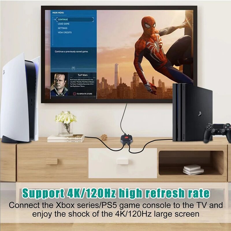 Conmutador HDMI 2,1 direccional, 8K, compatible con 8K @ 60Hz4K @ 120Hz, compatible con PS5/PS4, pantalla de proyector, reproductor Blu-ray Xbox