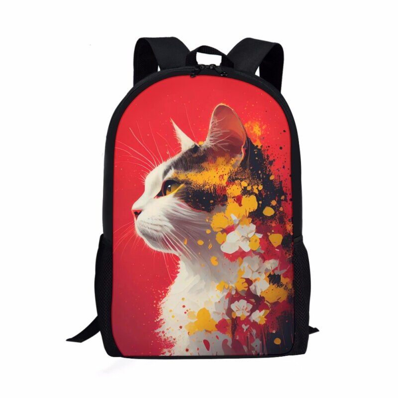 패셔너블한 얼룩 고양이 프린트 패턴 학교 가방, 어린이 배낭 청소년용 캐주얼 책 가방, 대용량 배낭