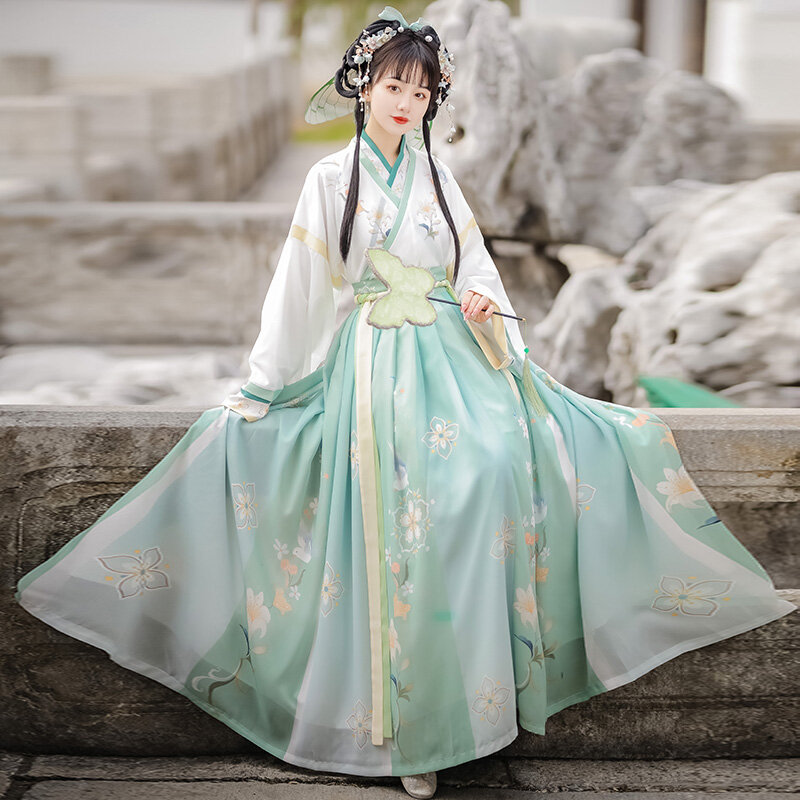 Hanfu Kuno Tiongkok 3 Buah Set Pakaian Cosplay Kostum Halloween Dewasa untuk Pasangan Tari Oriental Pria Wanita Elemen Han