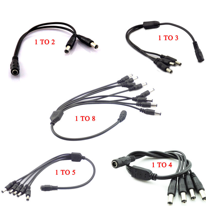 2.1*5.5mm 1 Female to 2 3 4 5 8 Male DC Power Splitter Plug Cable for CCTV security Camera Accessories power Supply adapter 12V