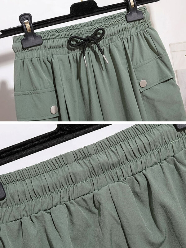 Oversize XXL-6XL letnie spodnie Cargo damskie cienkie spodnie haremowe z elastyczną talią spodnie do kostek kobiety luźne spodnie na co dzień