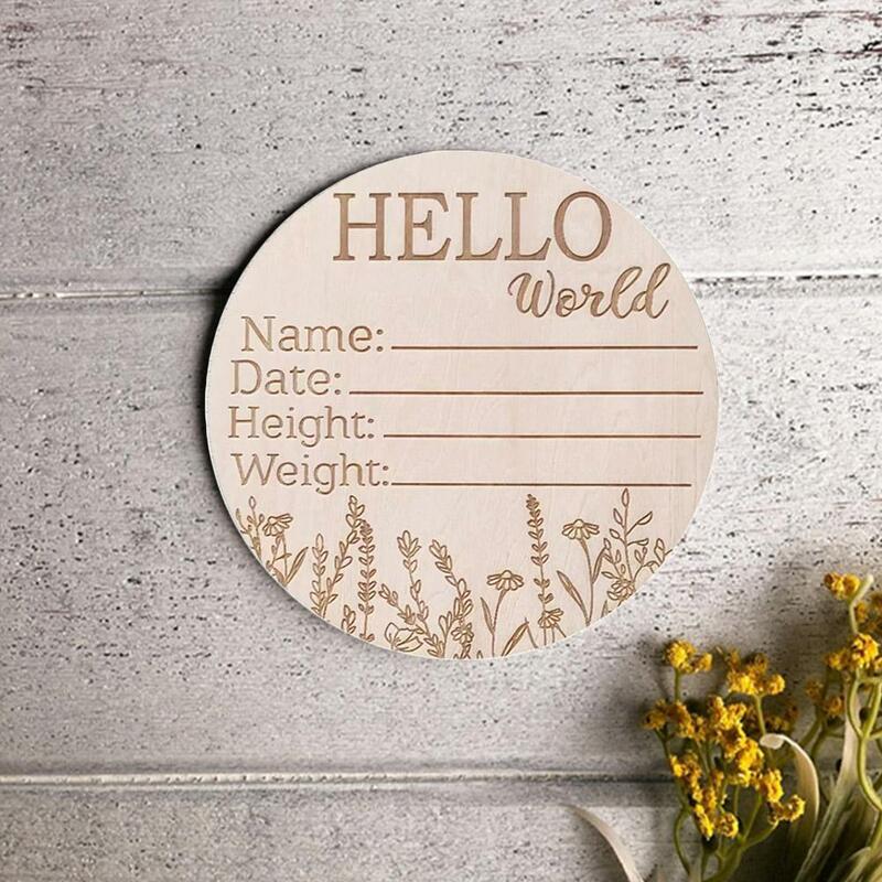 1pc Wooden Hello World Birth Announcement DIY Sign Wood Baby Milestone Card Recording Cards Baby Photography Props Birth Cards