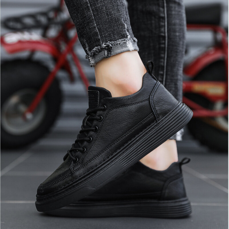 Leather Men Casual Shoes Spring Fashion Shoes for Men Comfort Walking Platform Shoes Male Ankle Vulcanized Shoes Tenis Masculino