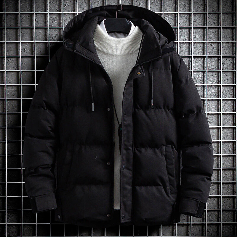 Стеганая куртка, Мужская Зимняя парка, толстая куртка, пальто, модная мужская повседневная однотонная парка с капюшоном, мужское теплое пальто черного цвета хаки