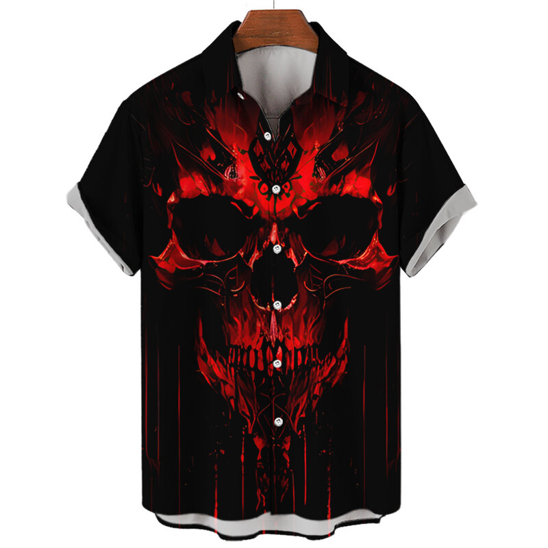 Heren Hawaiian Shirts 3d Print Skull Graphics Mode Knoop Korte Mouw Revers Streetwear Hawaiian Blouse Shirts Voor Heren Zomer