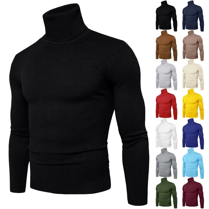 Camisola de malha monocromática masculina, pulôver de manga comprida, tops quentes, malhas, outono, roupas de inverno, moda
