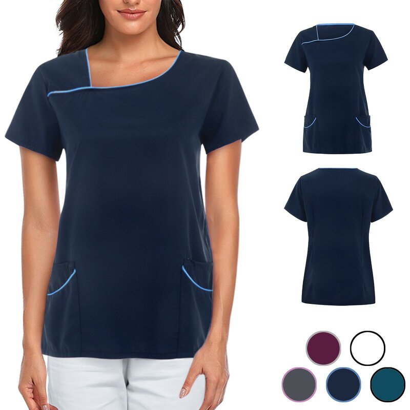 Jednolite swetry pielęgniarskie mundury dla kobiet szorujące bluzki robocze z krótkim rękawem pielęgniarka koszulki mundurowe medyczna
