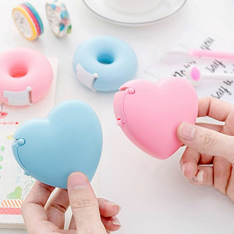 South Korea Creative Cartoon Stationery Portable Love Heart Donut Tape Holder Invisible Tape Cutter With Small Tape