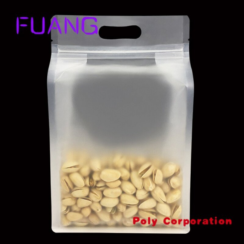 Custom  Food Grade Wholesale Flat Bottom Pouch Zipper Top  With Handle For Food Packaging Bag