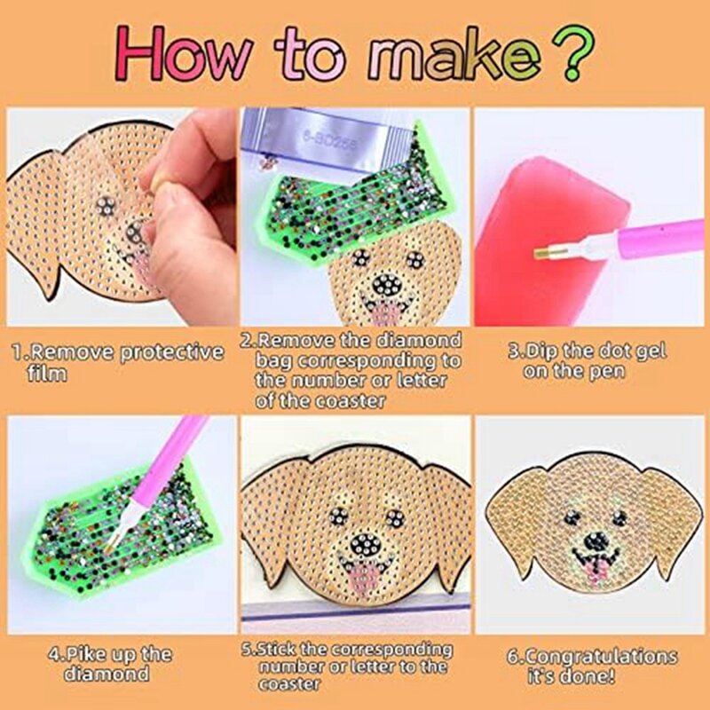 Dog Diamond Painting Coasters DIY Pet Dog Diamond Painting Coasters Kit Diamond Art Coasters With Holder